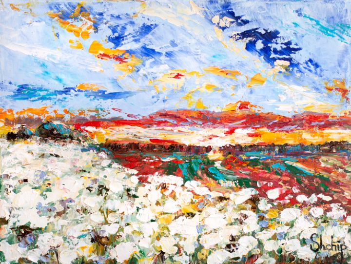 White Flowers Field Natalia Shchipakina Paintings Prints