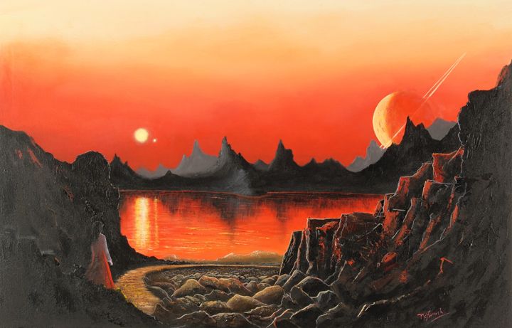 A Binary Sunset Landscape Space Art Of Suresh N C Paintings