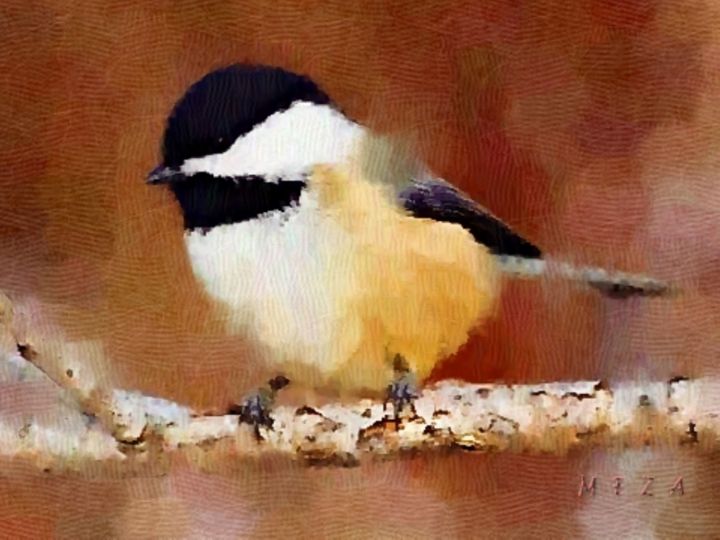 Chickadee Bird Resting On A Branch Birds And Flowers Paintings