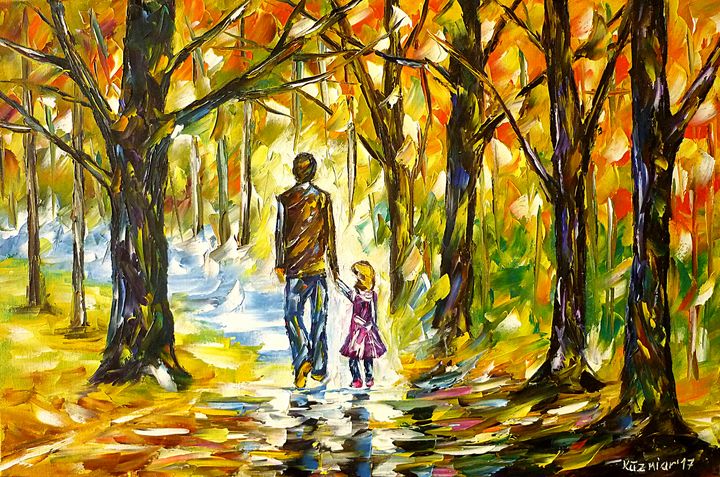 Father With Daughter In The Forest Mirek Kuzniar Paintings Prints