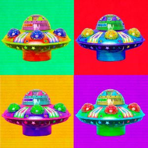 Four retro toy  tin UFO pop art