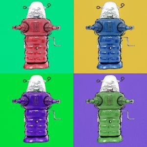 four retro robot toys pop art