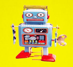 Retro blue tin robot toy