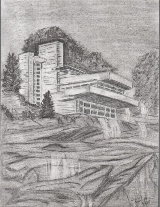 Fallingwater house perspective drawing 2  famous architecture  YouTube