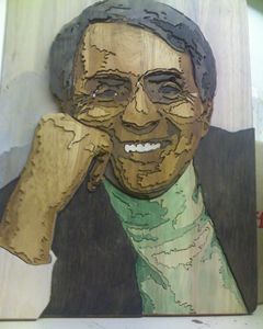 Carl Sagan segmented relief portrait - Scroll saw art