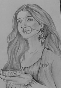 Pencil Sketch Of An Indian Woman By Ravi Chauhan, Drawing Fine Art for Sell