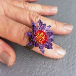 Amethyst & Red Flower Ring