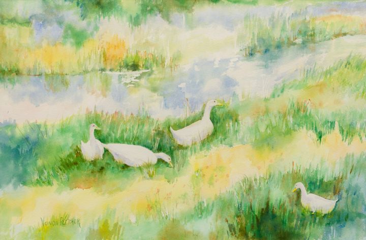 Geese By The Pond - The Art of Vonda Fletcher