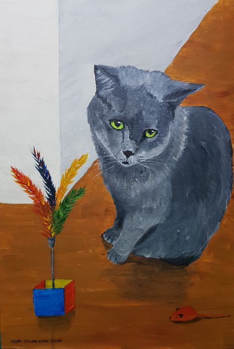 Please play with me - Heijdi's fantastic painted World - Paintings & Prints,  Animals, Birds, & Fish, Cats & Kittens, Purebred Cats, Russian Blue Cat -  ArtPal