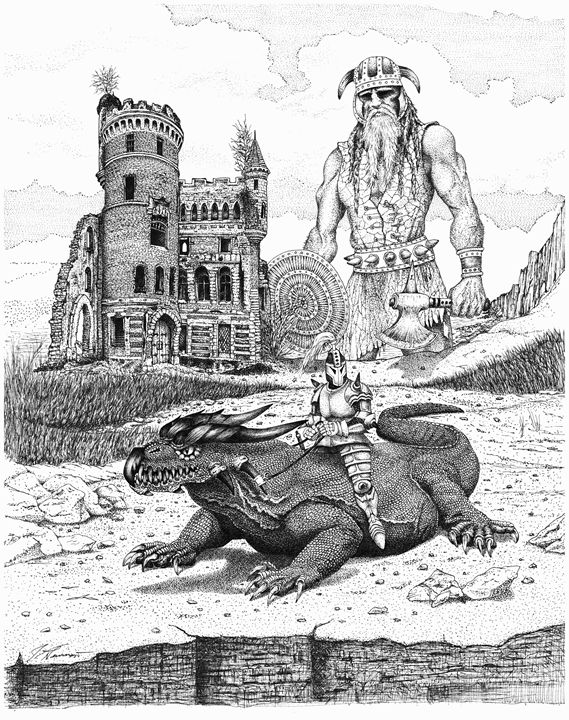 Knight Dragon Castle And Giant Newmanart Drawings Illustration Fantasy Mythology Magical Dragons Beasts Artpal