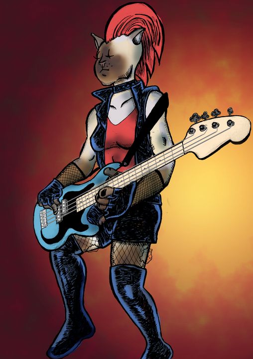 Punk Rock Cat playing bass - Statutory Grape