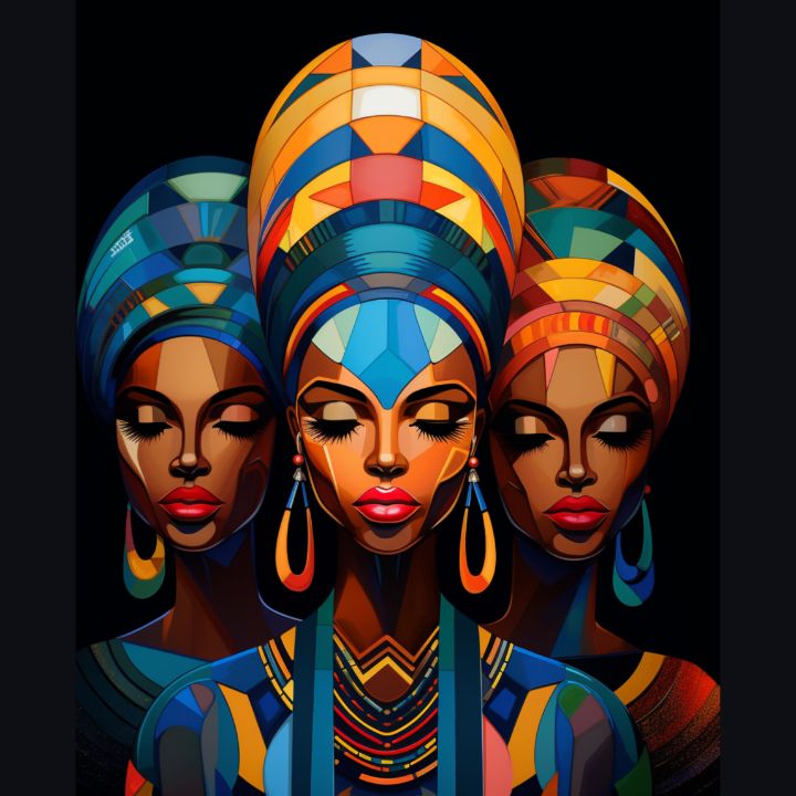 African Women in Vibrant Turbans - Velvet's Virtual View - Digital Art ...