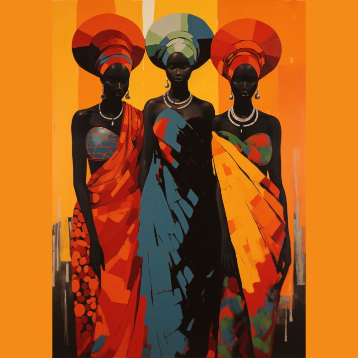 African Women in Vibrant Turbans - Velvet's Virtual View - Digital Art ...