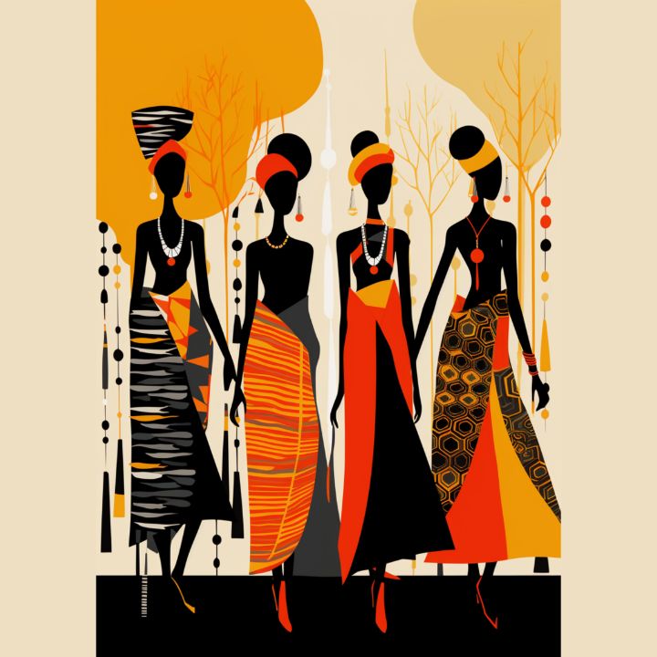African Women in Vibrant Turbans - Velvet's Virtual View - Digital Art ...