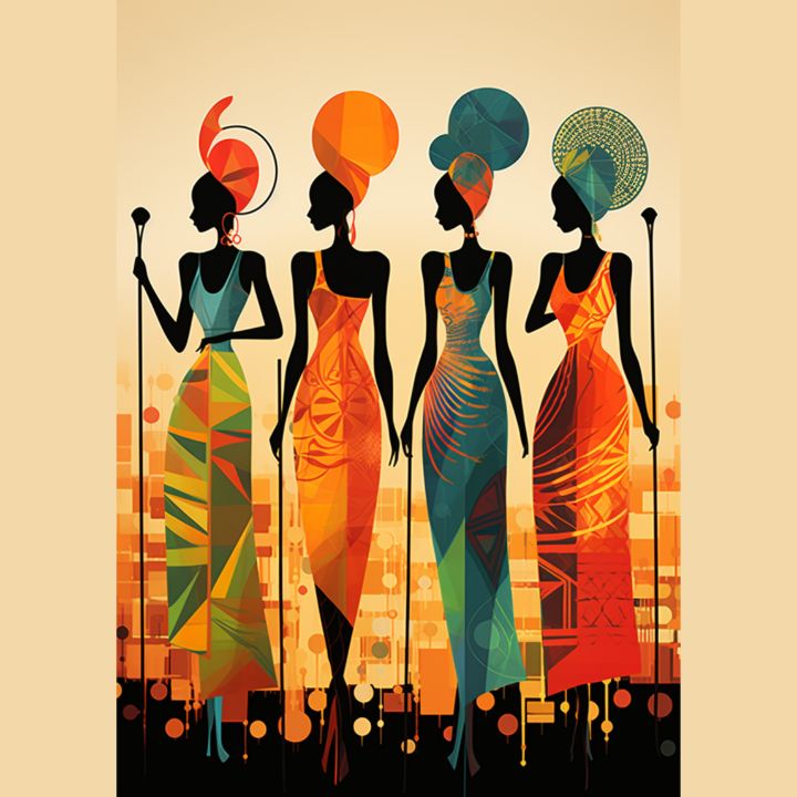 African Women in Vibrant Turbans - Velvet's Virtual View - Digital Art ...