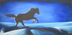 Galloping Horse on Blue Snow