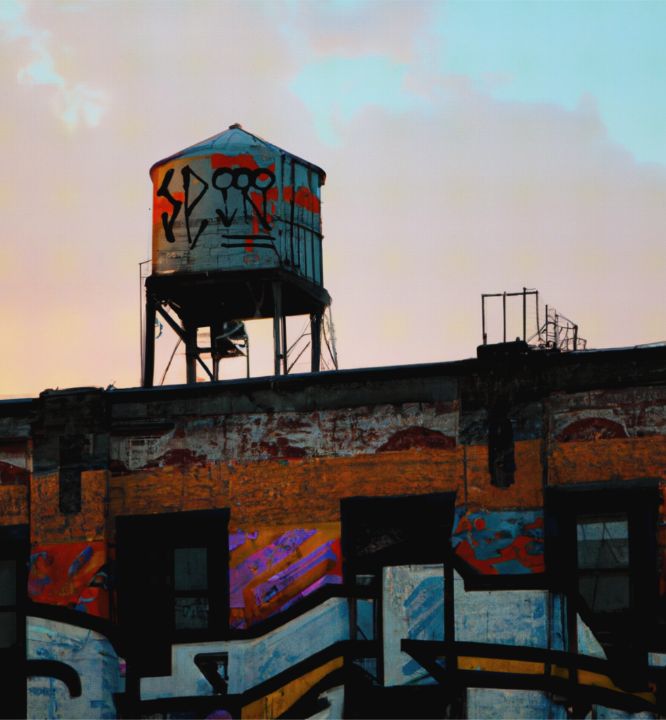 NYC water tower at sunset - Cicero Spin