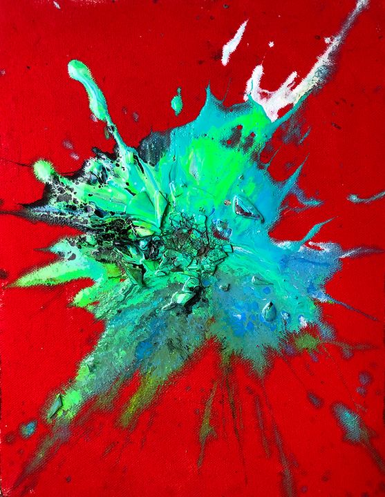 Turquoise and Green Explosion on Red - Sledgehammer Painting ...
