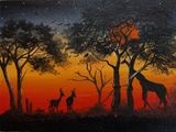 African sunset - Dr. Saroja - Paintings & Prints, Landscapes
