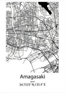 Amagasaki,Japan Line Map Art - Kaigozen - Drawings & Illustration ...