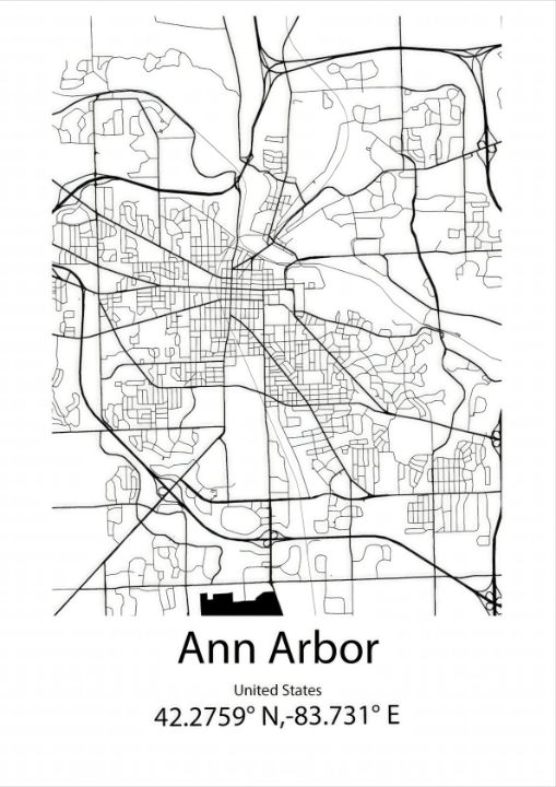 Ann Arbor,United States Line Map Art - Kaigozen - Drawings ...