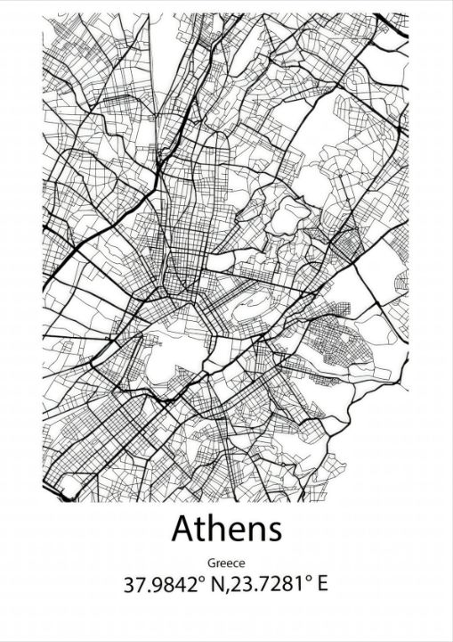 Athens,Greece Line Map Art - Kaigozen - Drawings & Illustration, Places ...