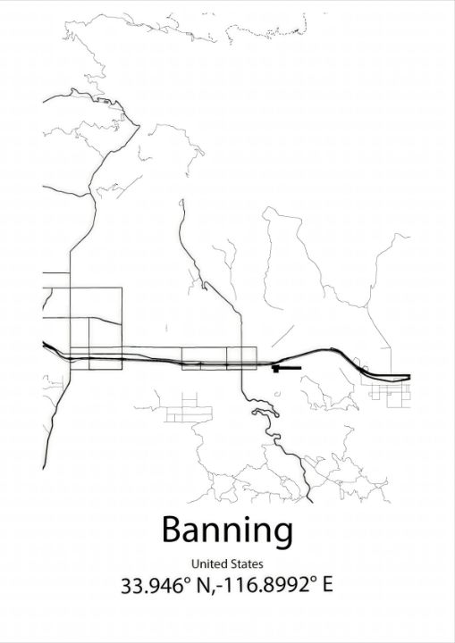 Banning,United States Line Map Art - Kaigozen - Drawings & Illustration ...