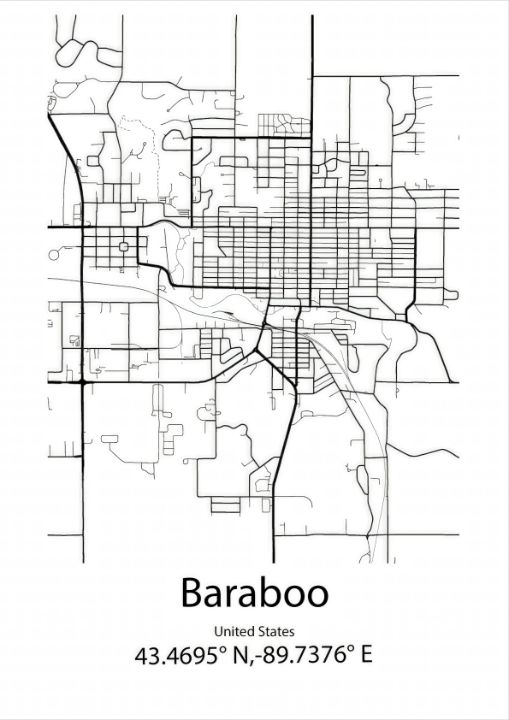 Baraboo,United States Line Map Art - Kaigozen - Drawings & Illustration ...