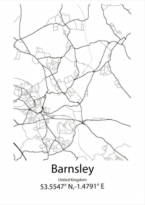 Barnsley,United Kingdom Line Map Art - Kaigozen - Drawings ...
