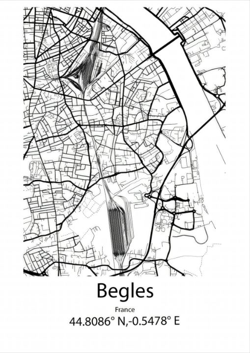 Begles,France Line Map Art - Kaigozen - Drawings & Illustration, Places ...