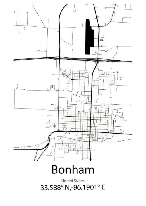Bonham,United States Line Map Art - Kaigozen - Drawings & Illustration ...