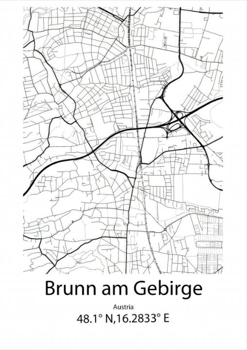 Brunn am Gebirge,Austria Line Map Ar - Kaigozen - Drawings ...