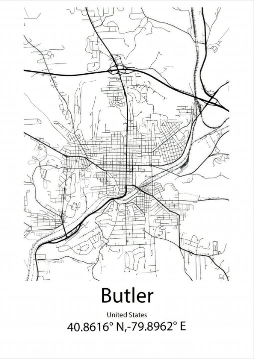 Butler,United States Line Map Art - Kaigozen - Drawings & Illustration ...