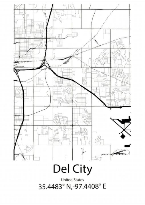 Del City, United States Map Kaigozen Drawings & Illustration