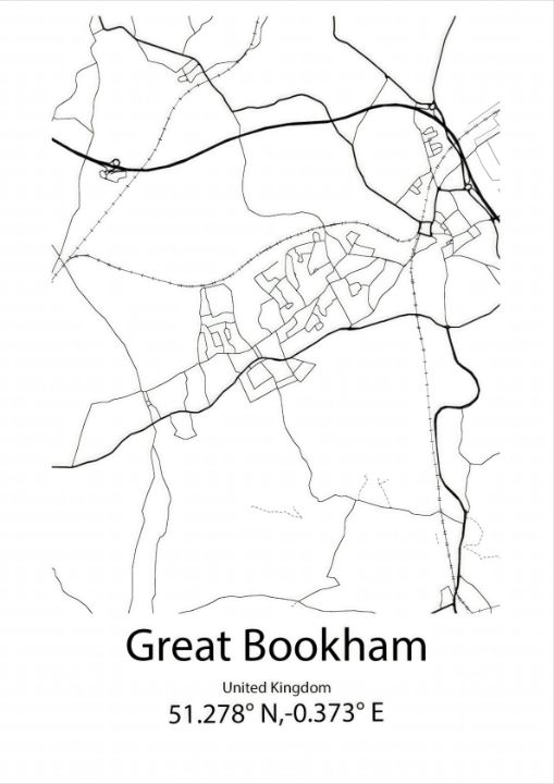 Great Bookham, United Kingdom Map - Kaigozen - Drawings & Illustration ...