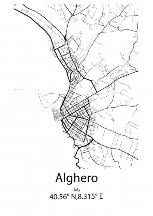 Alghero,Italy Line Map Art - Kaigozen - Drawings & Illustration, Places ...