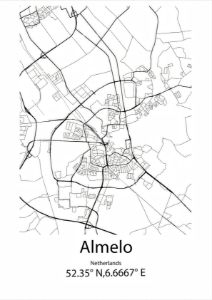 Almelo,Netherlands Line Map Art - Kaigozen - Drawings ...