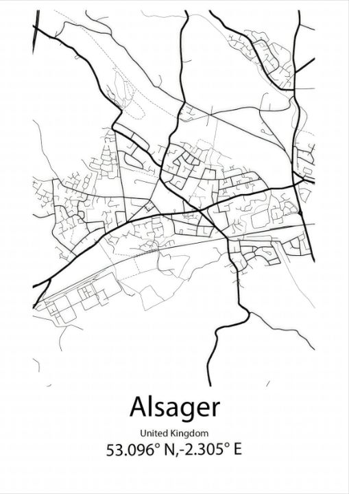 Alsager,United Kingdom Line Map Art - Kaigozen - Drawings ...