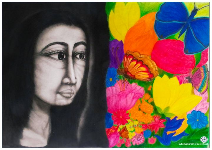 Woman Charcoal Against Colour SukanyaSarkar leisurelybySS Paintings woman-charcoal-against-colour-sukanyasarkar-leisurelybyss-paintings