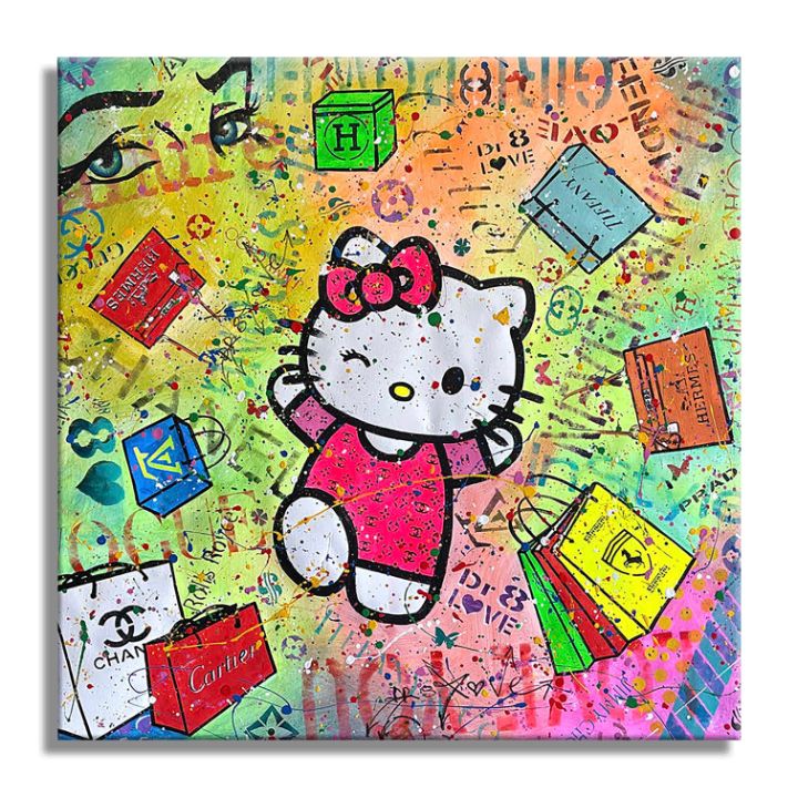 Hello Kitty-Hermes-Chanel-Louis V- Original Painting on Canvas Painting