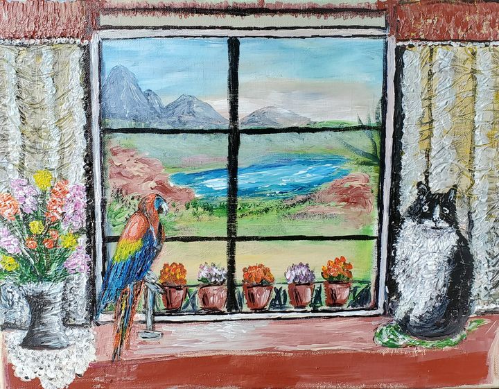 Parrot meets cat - Claude's Paintings