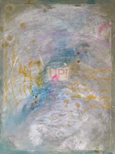 “Up” yellow text stains abstract art - Palirina