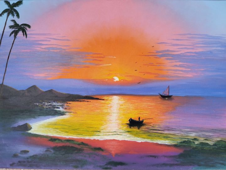 Beautiful Beach Sunset Watercolor - Canvas