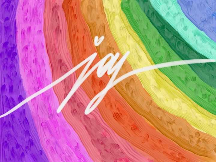 Joy text on rainbow - Hooked