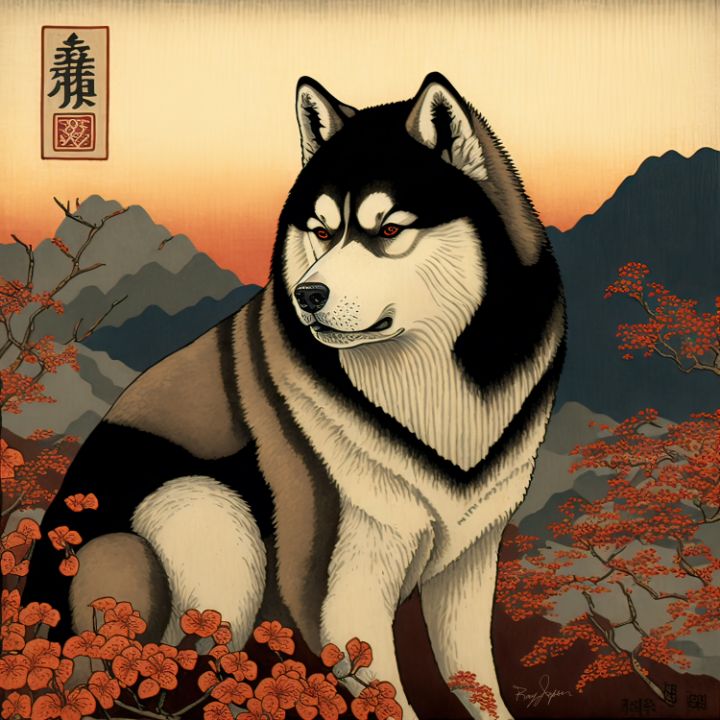 Ukiyo-e Malamute #2 - Dog Master - Digital Art & AI, Animals, Birds ...