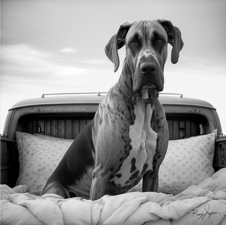 Great dane in top bed