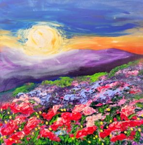 Blue cornflower field at night - Lucia Verdejo - Paintings