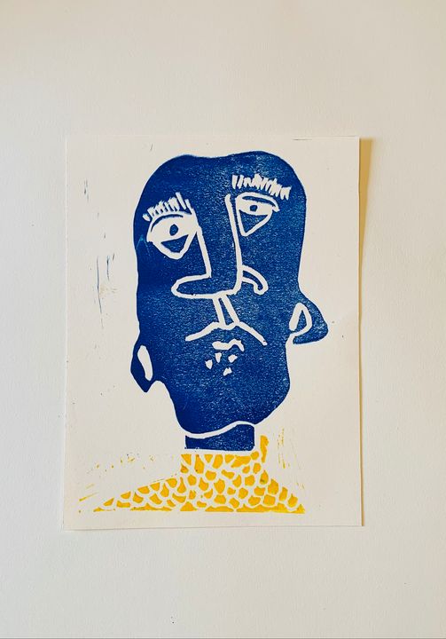 'Feeling Blue' - Lino cut print - Lily Loat Prints