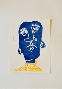 'Feeling Blue' - Lino cut print