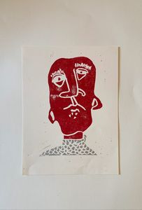 'Flushed in the face' - Lino print
